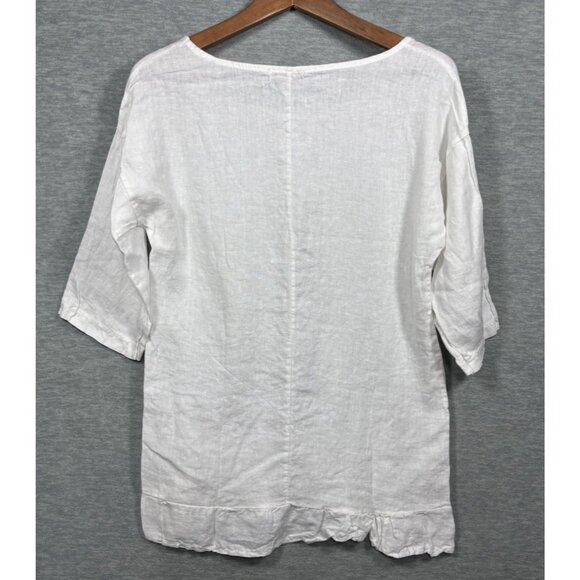 Lungo LArno Top S Womens White 100% Linen Italy Lagenlook Beachy‎ - Picture 4 of 4